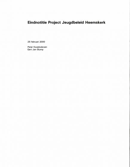 Eindnotitie Project Jeugdbeleid Heemskerk – Eindnotitie Project Jeugdbeleid Heemskerk