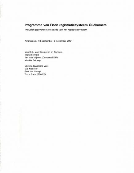 Programma van Eisen registratiesysteem Oudkomers, inclusief gegevensset en advies voor het registratiesysteem – Programma van Eisen registratiesysteem Oudkomers, inclusief gegevensset en advies voor het registratiesysteem