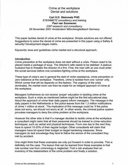 Crime at the workplace, Denial and solutions – Crime at the workplace, Denial and solutions
