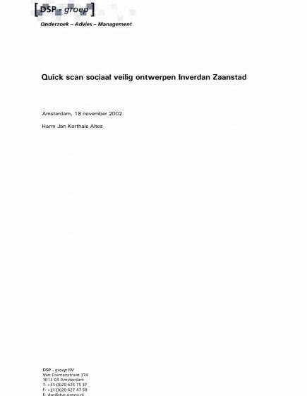 Ouick scan sociaal veilig ontwerpen Inverdan Zaanstad – Ouick scan sociaal veilig ontwerpen Inverdan Zaanstad