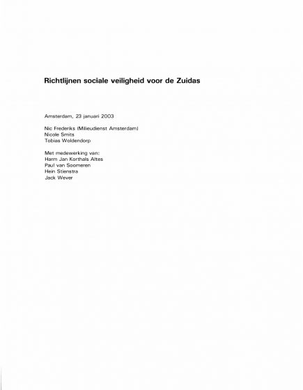 Richtlijnen sociale veiligheid voor de Zuidas – Richtlijnen sociale veiligheid voor de Zuidas
