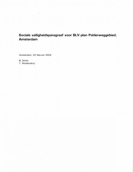 Sociale veiligheidsparagraaf voor BLV-plan Polderweggebied, Amsterdam – Sociale veiligheidsparagraaf voor BLV-plan Polderweggebied, Amsterdam