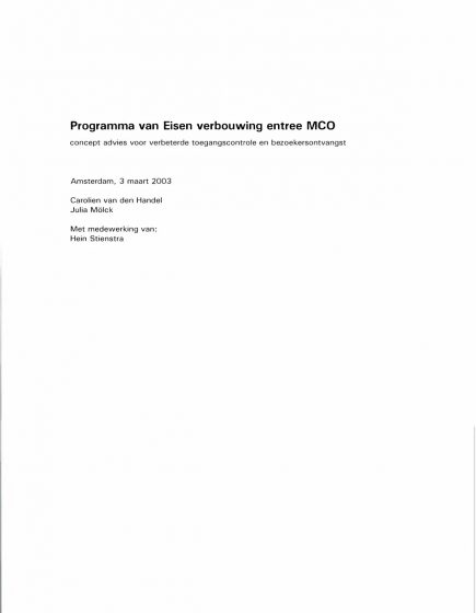 Programma van Eisen verbouwing entree MCO – Programma van Eisen verbouwing entree MCO
