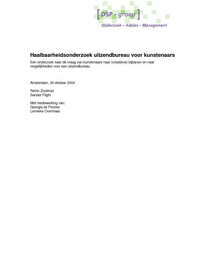 Haalbaarheidsonderzoek uitzendbureau voor kunstenaars