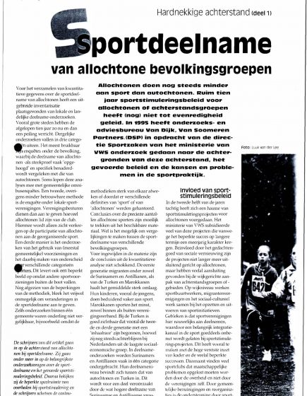 `Sportdeelname van allochtone bevolkingsgroepen; hardnekkige achterstand (deel 1)’ – `Sportdeelname van allochtone bevolkingsgroepen; hardnekkige achterstand (deel 1)’