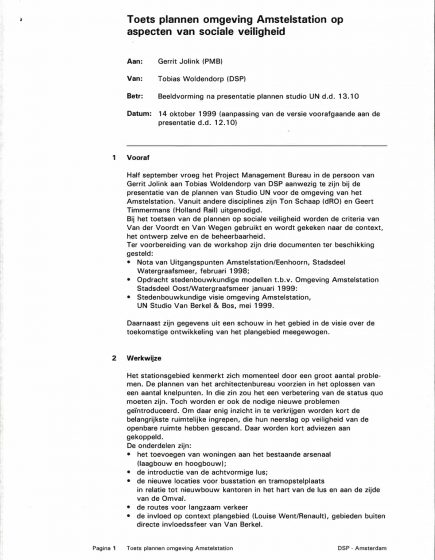 Toets plannen omgeving Amstelstation op aspecten van sociale veiligheid – Toets plannen omgeving Amstelstation op aspecten van sociale veiligheid